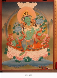 Thangka, Original Painting by RD Salga, Green Tara, 21.5 x 28 inches