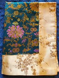 Altar / Puja Table Cover, Silk Brocade,  Turquoise Golden Lotuses & Gold Dragons