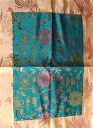 Altar / Puja Table Cover, Turquoise Golden Lotuses and Gold Lotus