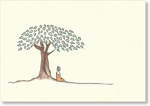 Buddha sitting under the bodhi tree with full moon landscape background   CanStock