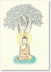 Buddha Seated Under the Bodhi Tree - art greeting card, large size, 5"x7", by Dzogchen Ponlop